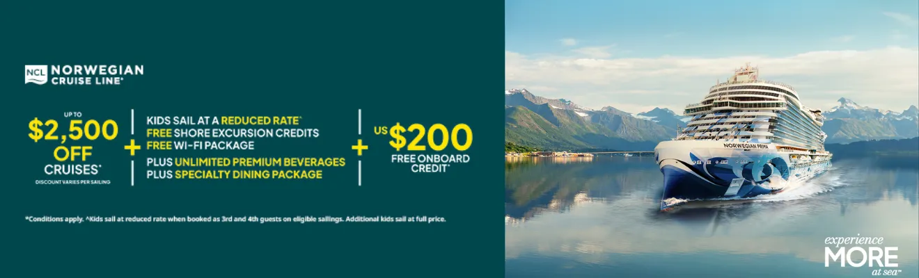 Up to AUD$2,500 Off All Cruises + More at Sea + $200 OBC on ALL 6+ Day Sailings